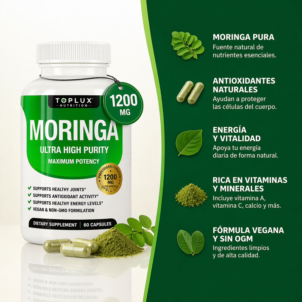TOPLUX MORINGA 1200MG - ENERGIA NATURAL PREMIUM
