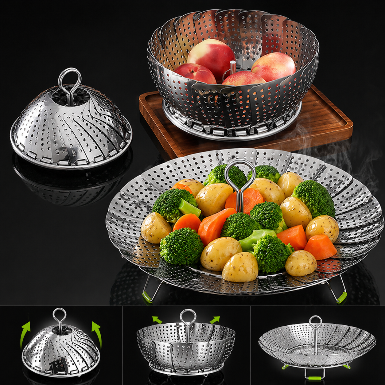 Vaporera Plegable Cocina Cesta Humeante